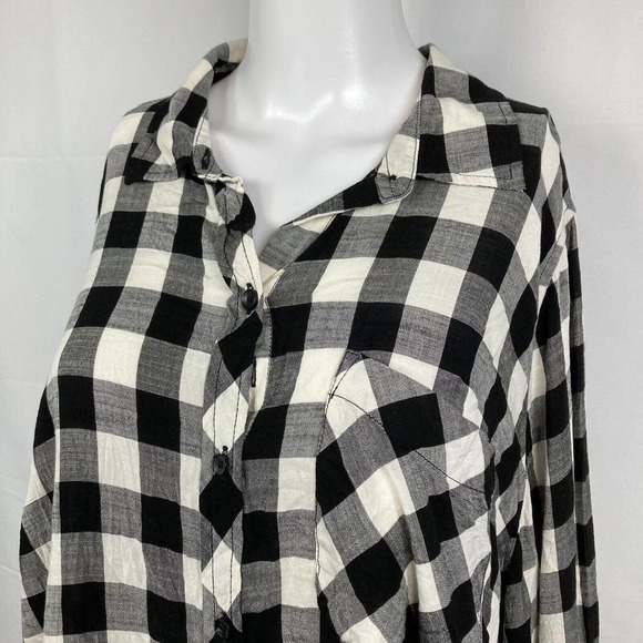 Terra & Sky Shirt Womens Sz 1X Black White Buffalo Check Button Up Collar - Picture 8 of 8